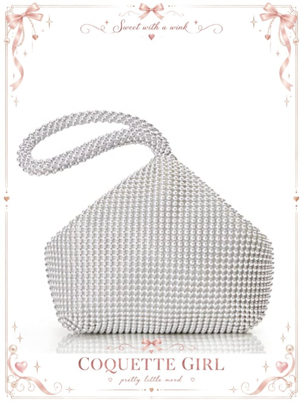 Pearl Satin Crystal Beaded Flapper Clutch Evening Bag 1920s Gatsby Party Purse